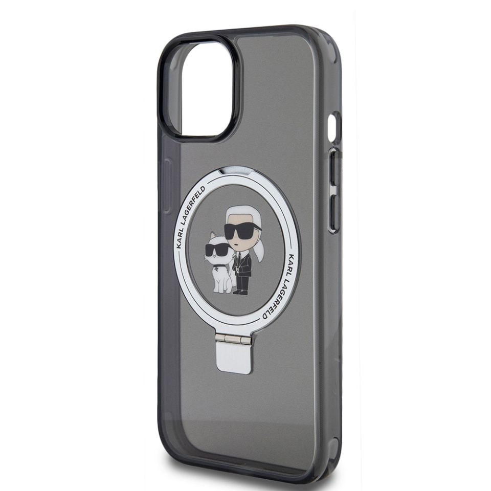 Husa pentru iPhone 15, Hardcase Ring Stand MagSafe, Karl Lagerfeld - Negru - 1 | YEO