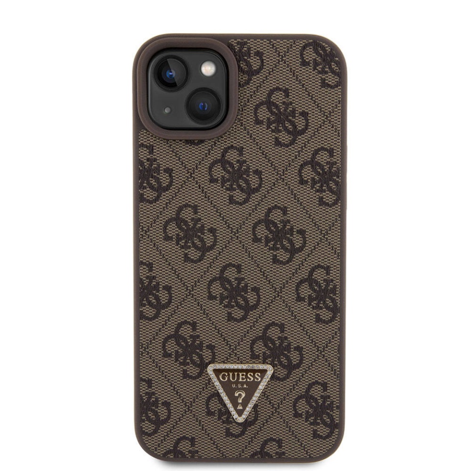 Husa pentru iPhone 15 Plus cu snur, Leather Metal Logo Strass Crossbody, Guess - Maro - 1 | YEO