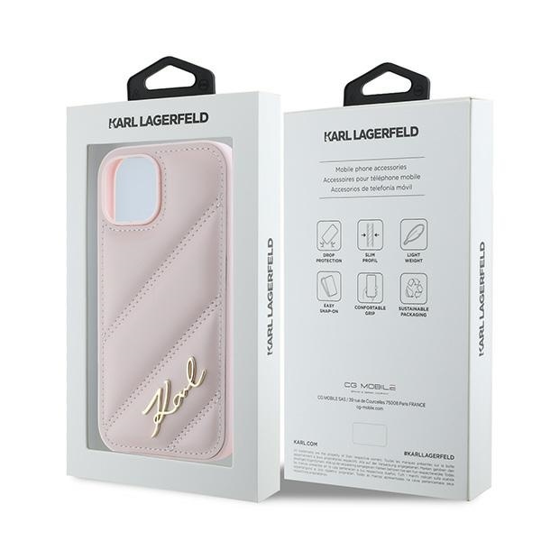 Husa pentru iPhone 15 Plus, Diagonal Quilted Script, Karl Lagerfeld - Roz - 8