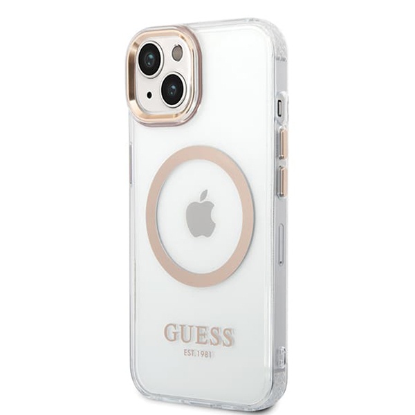 Husa pentru iPhone 15 Plus, Guess Clear MagSafe, Compatibila, Design Slim, Auriu - 2 | YEO