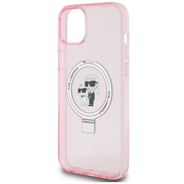 Husa pentru iPhone 15 Plus, Hardcase Ring Stand MagSafe, Karl Lagerfeld - Roz - 1 | YEO