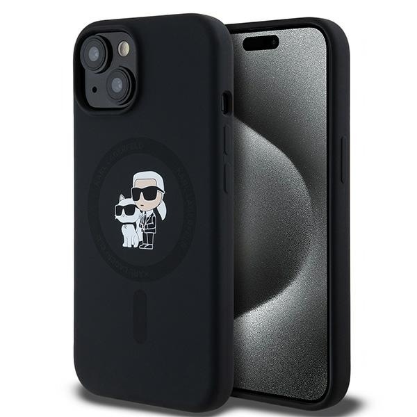 Husa pentru iPhone 15 Plus, Silicone MagSafe, Karl Lagerfeld - Negru