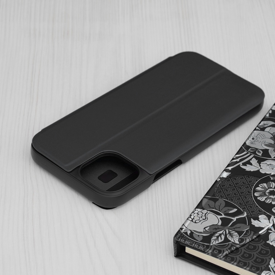 Husa pentru iPhone 15 Plus, SKYDDAR INNOVATION, eFold, tip carte, Negru, set cu sticker - 1 | YEO