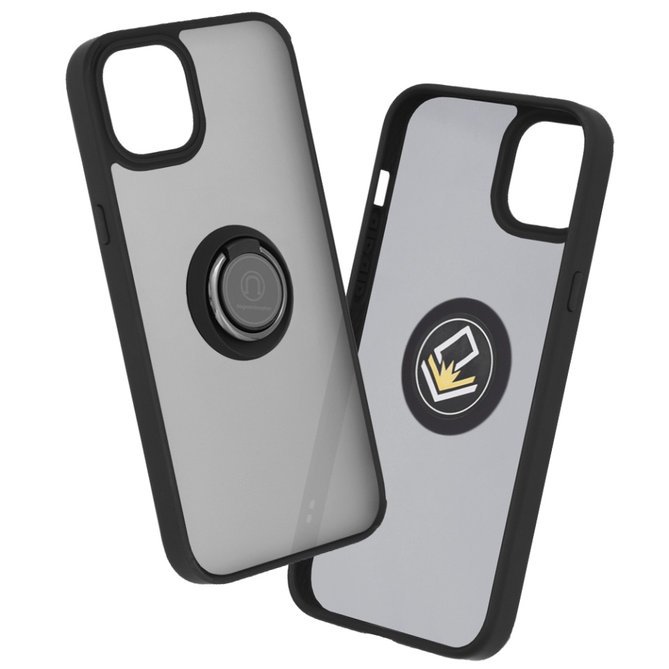 Husa pentru iPhone 15 Plus, SKYDDAR INNOVATION, Glinth+ cu Inel Rotativ 360°, Compatibilitate Magnetica, Negru, set cu sticker