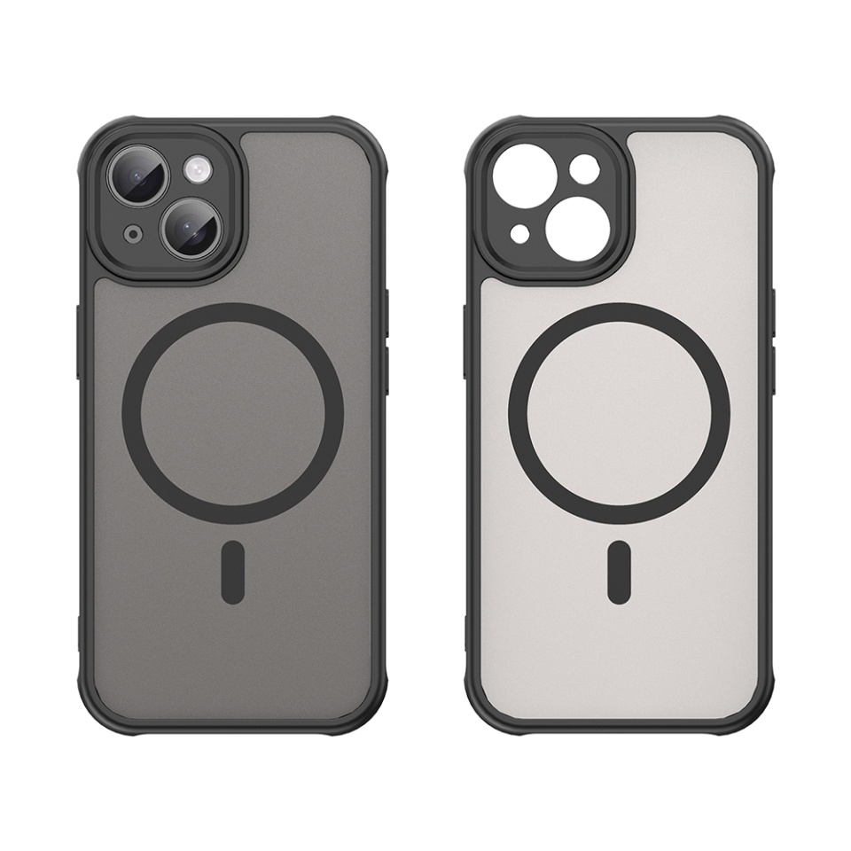 Husa pentru iPhone 15 Plus, SKYDDAR INNOVATION, HaloFrost MagSafe II, Antisoc, set cu sticker, Negru - 1 | YEO