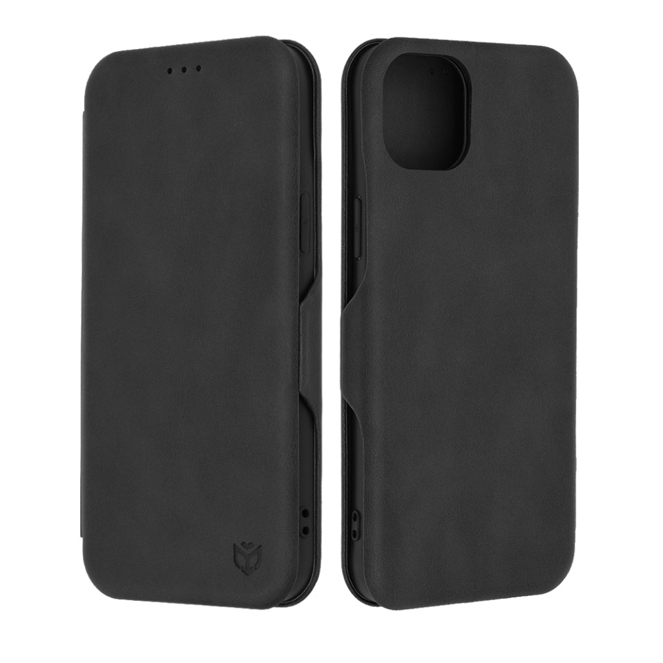 Husa pentru iPhone 15 Plus, SKYDDAR INNOVATION, Safe Wallet tip carte din Piele Ecologica, Suport Carduri, Inchidere Magnetica, Negru, set cu sticker