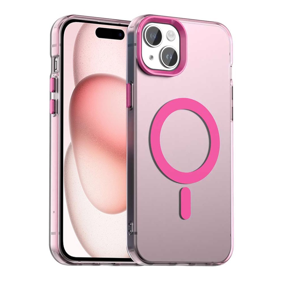 Husa pentru iPhone 15 Plus, SKYDDAR INOVATION, CandyCase, Magsafe, set cu sticker, Roz