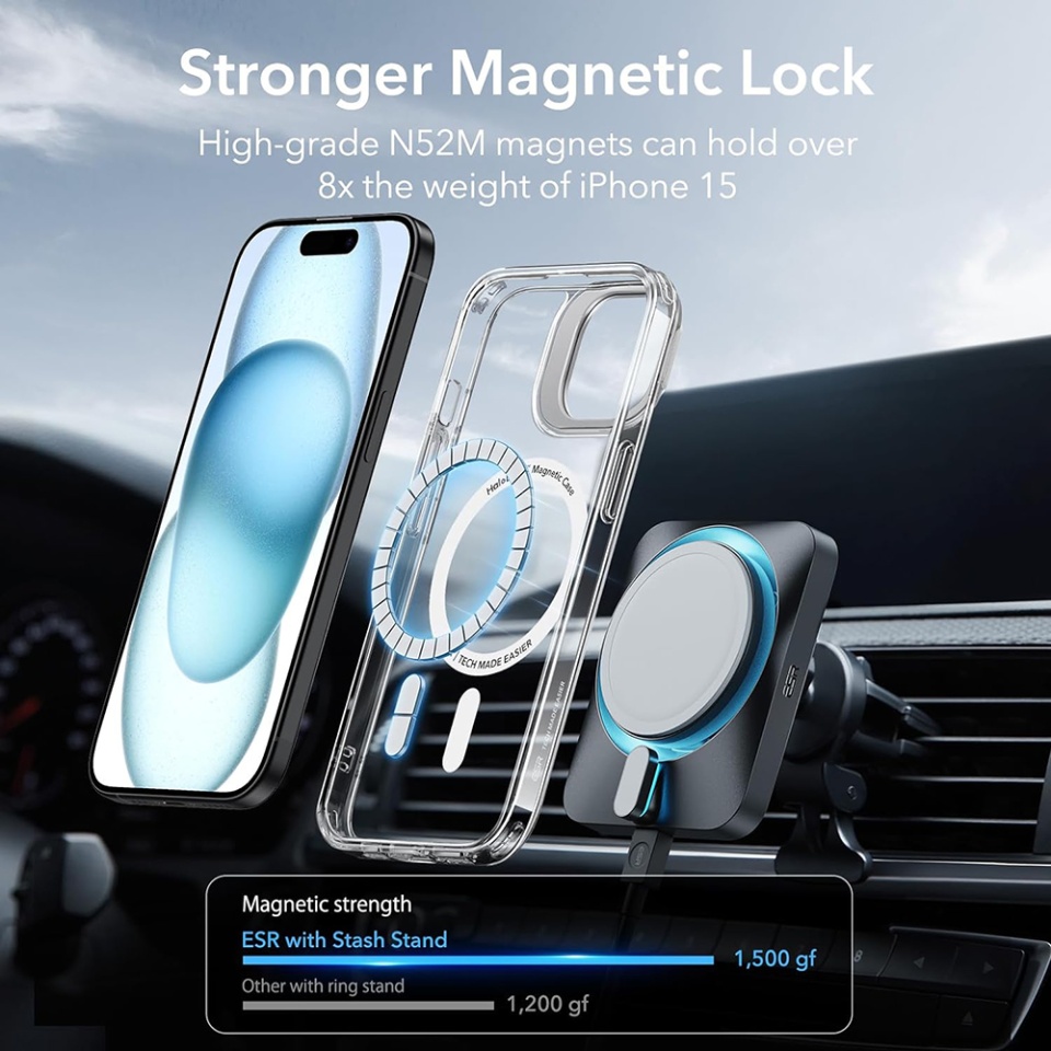 Husa pentru iPhone 15 Plus, slim MagSafe, Classic Hybrid HaloLock Kickstand ESR - Transparenta - 2 | YEO