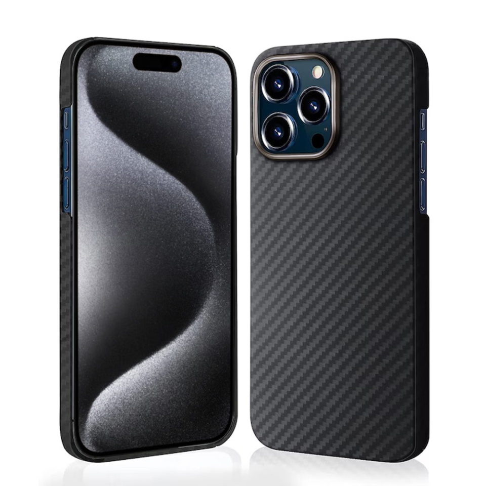 Husa pentru iPhone 15 Pro, Antisoc, SKYDDAR INOVATION, Aramid Fibe Magsafe, set cu sticker, Negru