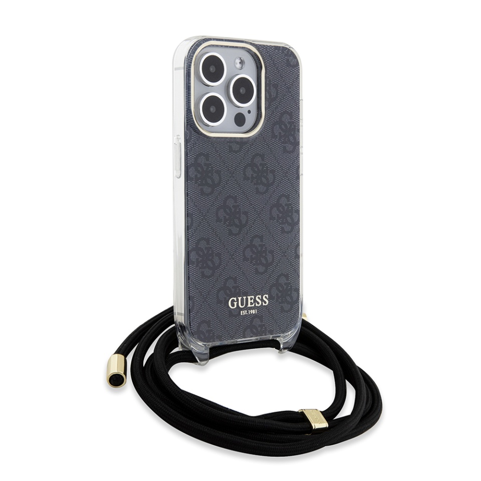 Husa pentru iPhone 15 Pro cu snur, Crossbody Cord 4G Print, Guess - Negru - 3 | YEO