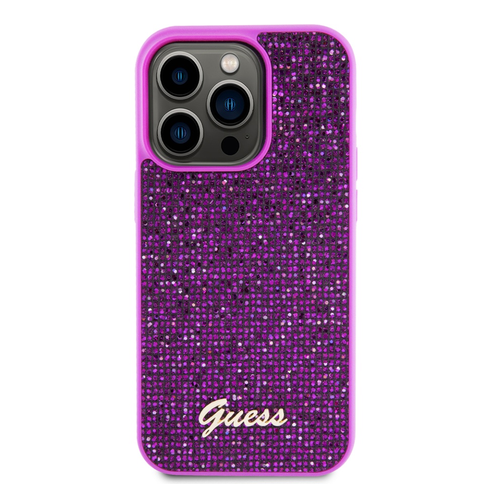 Husa pentru iPhone 15 Pro, Disco Metal Logo, Guess, Fucsia - 1 | YEO