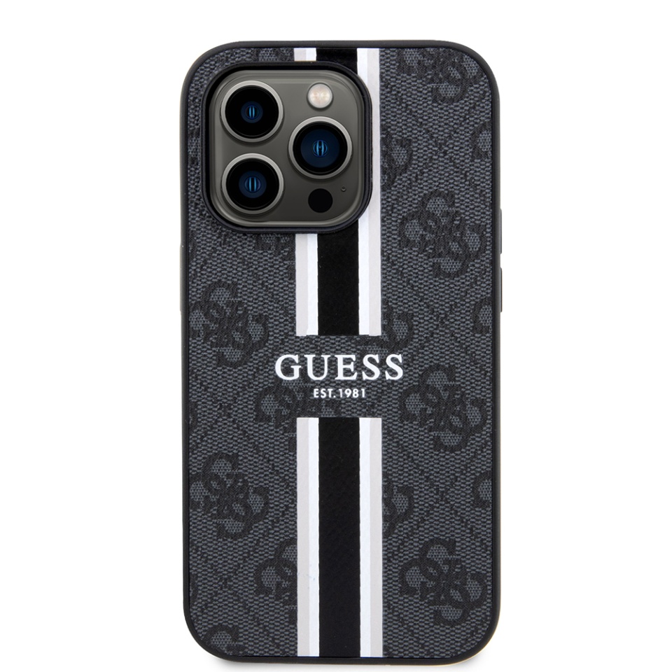 Husa pentru iPhone 15 Pro, Guess, Hardcase 4G Printed Stripes MagSafe, Negru - 1 | YEO
