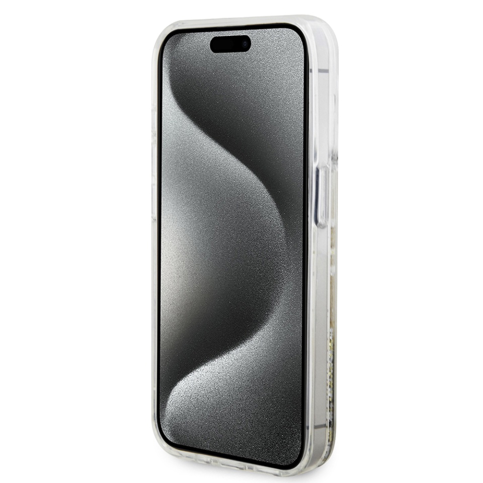 Husa pentru iPhone 15 Pro, Liquid Glitter Gold Stripes, Guess - Transparenta - 2 | YEO