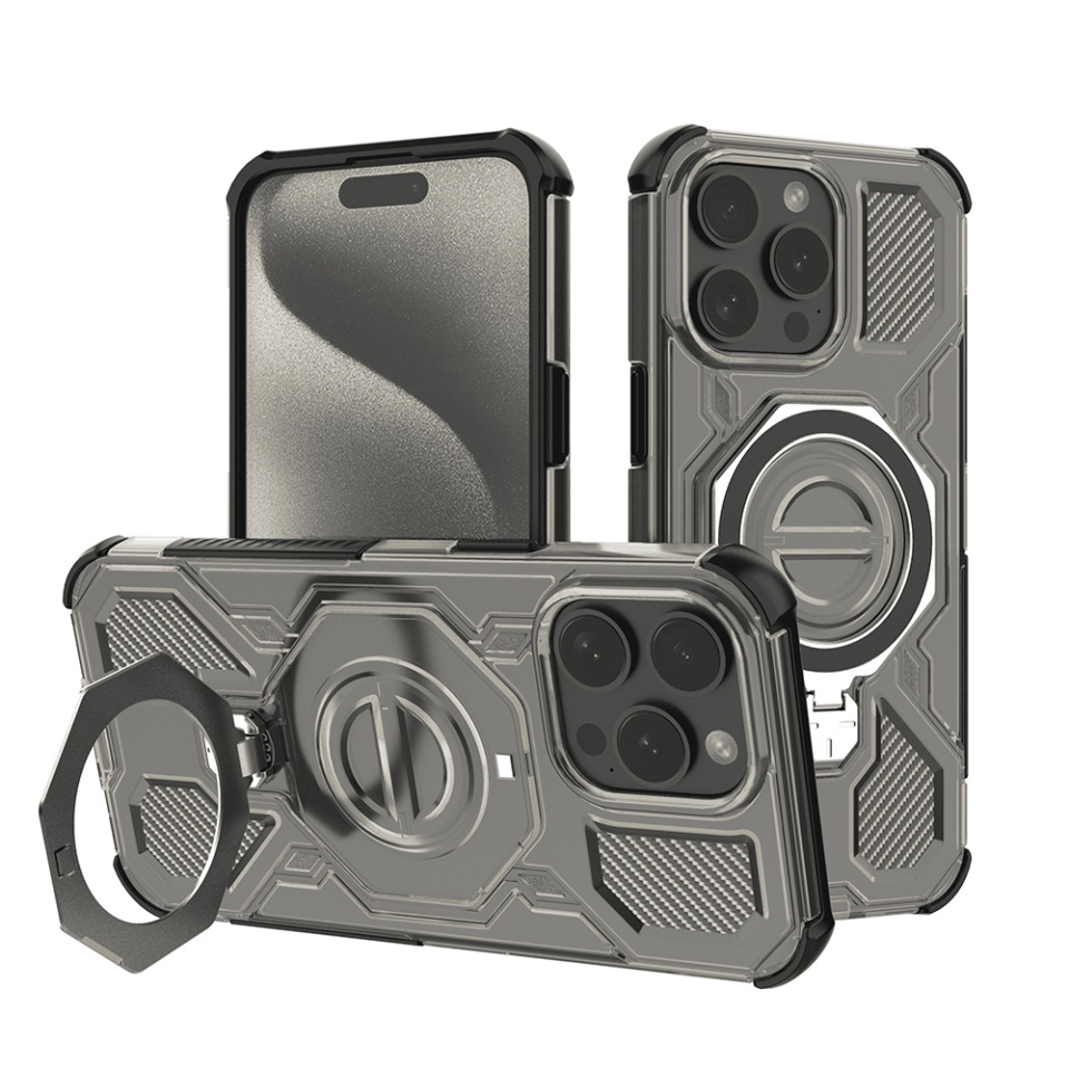 Husa pentru iPhone 15 Pro Max, Antisoc, SKYDDAR INOVATION, Carbon Shield PRO, Magsafe, set cu sticker, Fumuriu