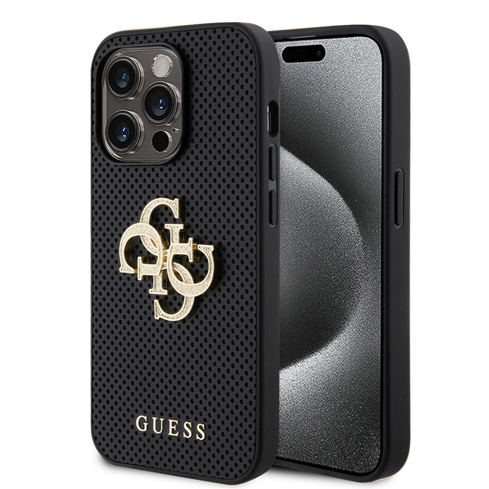 Husa pentru iPhone 15 Pro Max, Guess Perforata Logo 3D, Design Slim, Negru