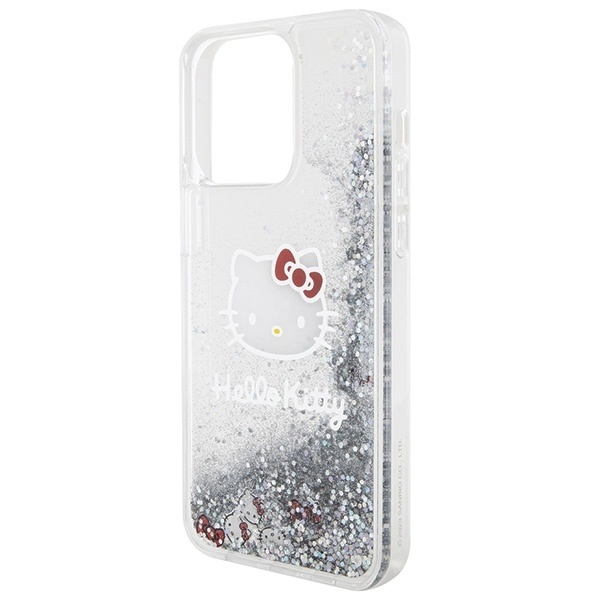 Husa pentru iPhone 15 Pro Max, Hardcase Liquid Glitter, Hello Kitty - Argintiu - 3 | YEO