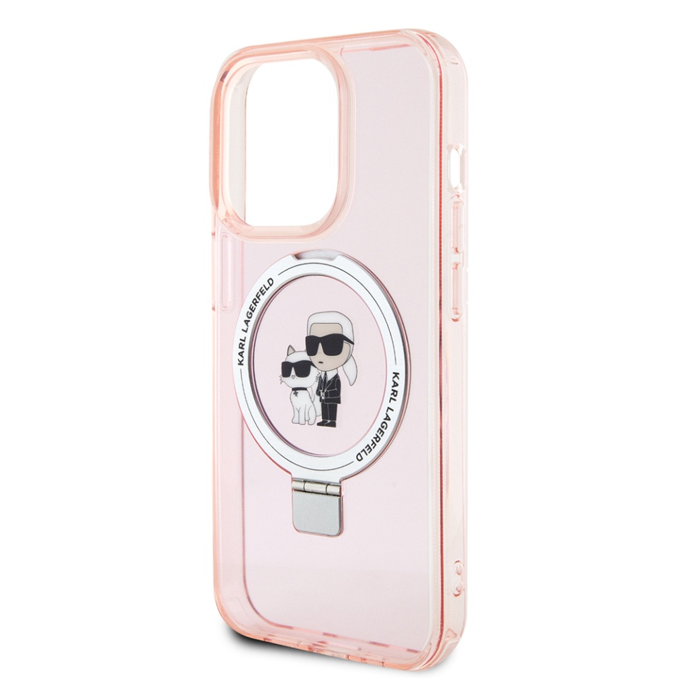 Husa pentru iPhone 15 Pro Max, Hardcase Ring Stand MagSafe, Karl Lagerfeld - Roz - 1 | YEO