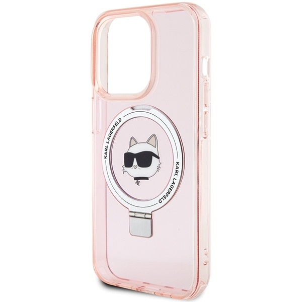 Husa pentru iPhone 15 Pro Max, Hardcase Ring Stand MagSafe, Karl Lagerfeld - Roz - 1 | YEO
