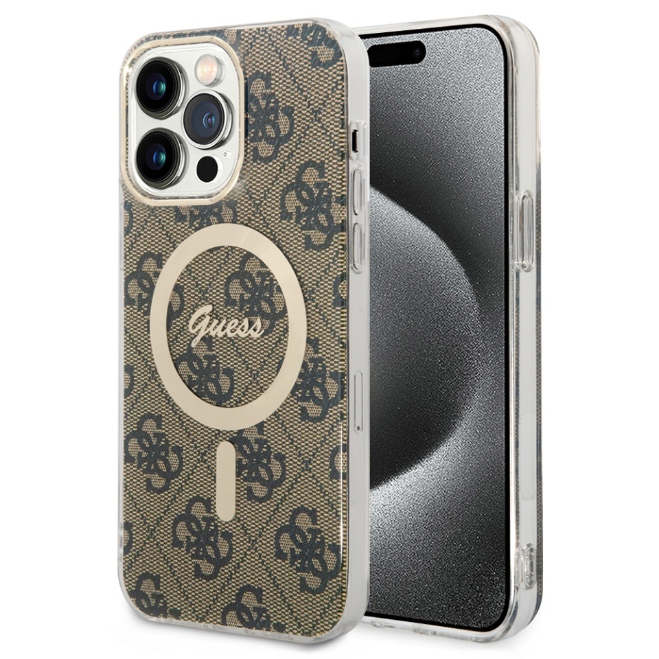 Husa pentru iPhone 15 Pro Max, IML 4G MagSafe, Guess - Maro