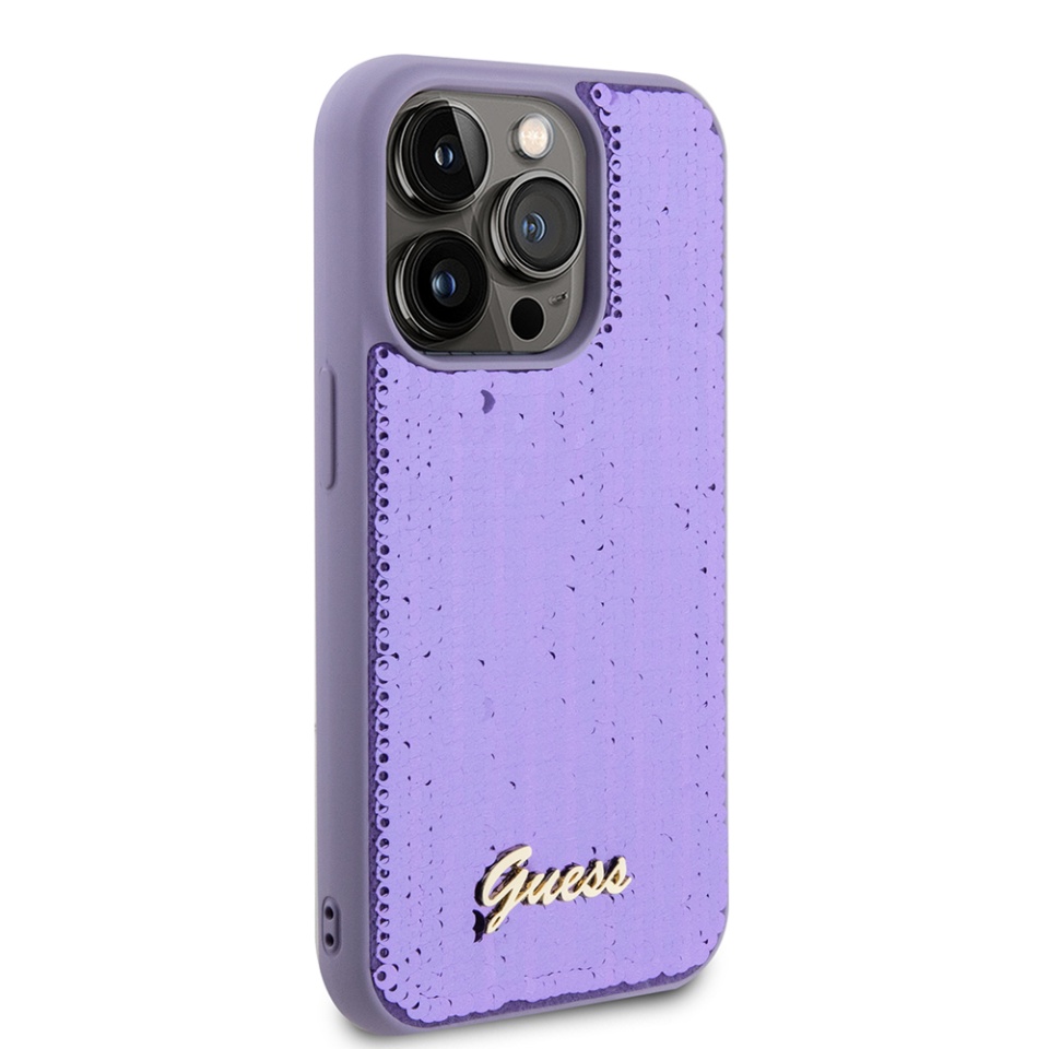 Husa pentru iPhone 15 Pro Max, Sequin Script Metal, Guess - Mov - 2 | YEO