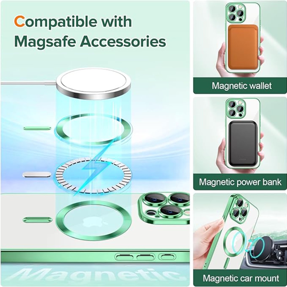 Husa pentru iPhone 15 Pro Max, SKYDDAR INNOVATION, Luxury Shield Magsafe, Protectie Antisoc, Verde deschis, set cu sticker - 3 | YEO