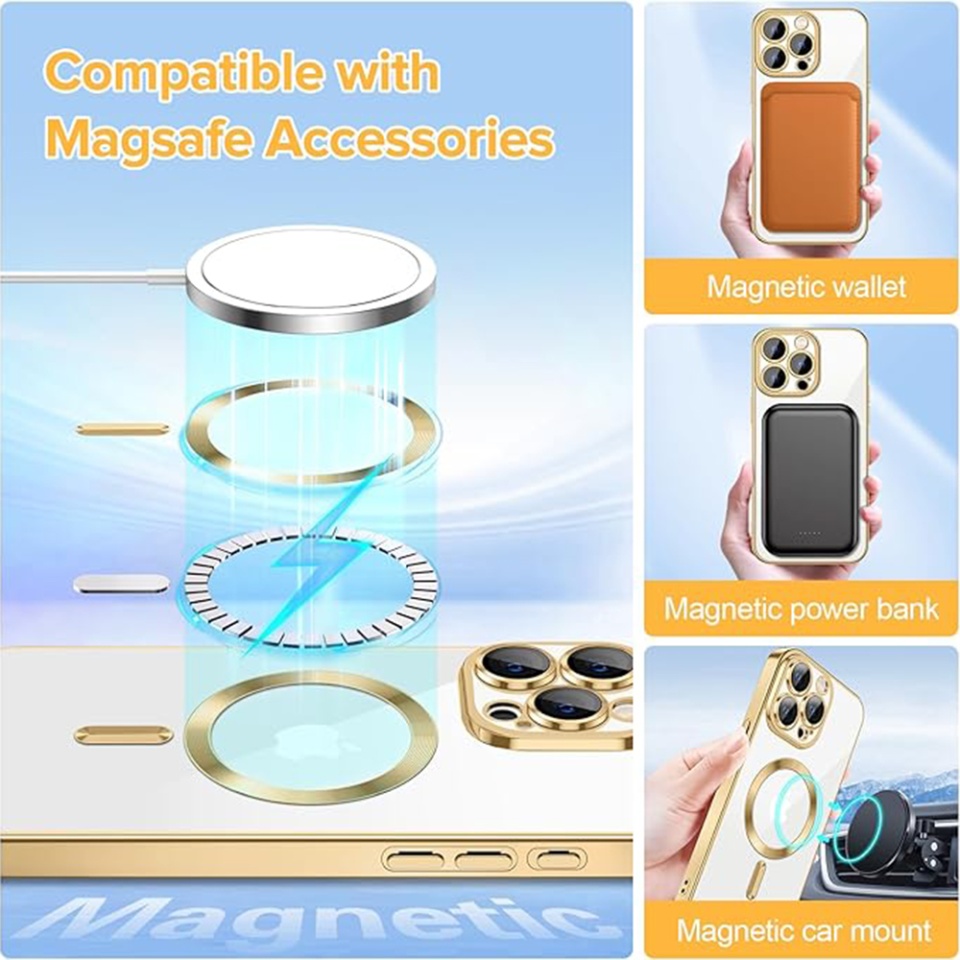 Husa pentru iPhone 15 Pro Max, SKYDDAR INNOVATION, Luxury Shield Magsafe, Protectie Antisoc, Auriu, set cu sticker - 3 | YEO