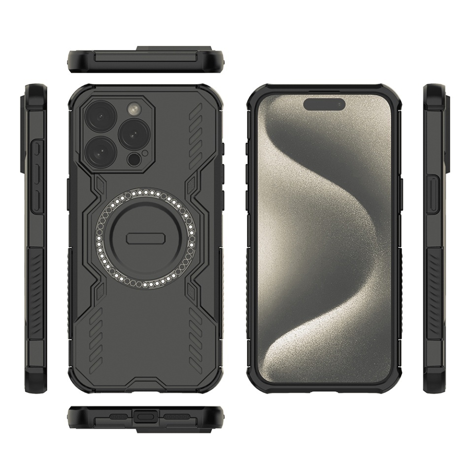 Husa pentru iPhone 15 Pro Max, SKYDDAR INOVATION, ArmorMag, Magsafe, set cu sticker, Negru - 3 | YEO