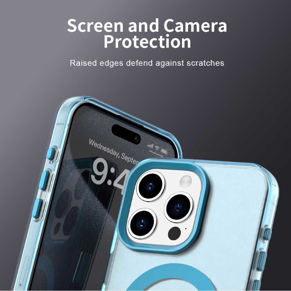 Husa pentru iPhone 15 Pro Max, SKYDDAR INOVATION, CandyCase, Magsafe, set cu sticker, Albastru - 2 | YEO