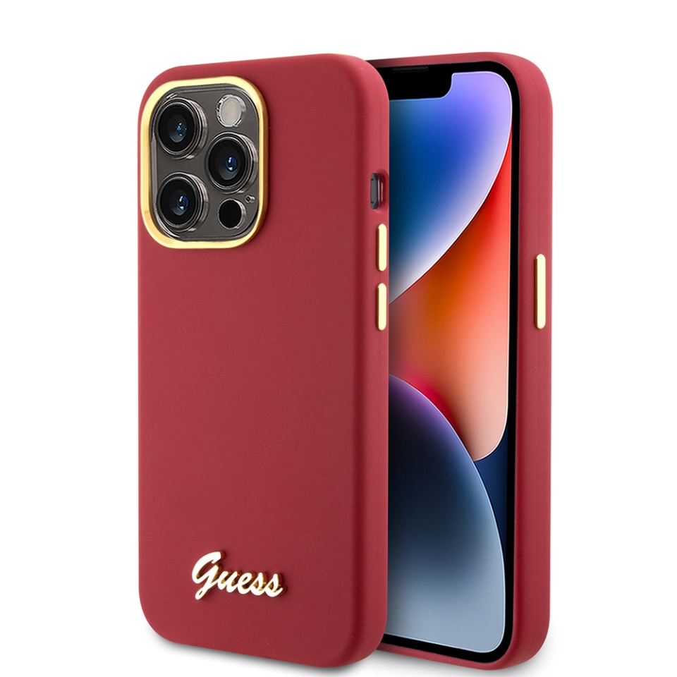 Husa pentru iPhone 15 Pro Silicone Script Metal Logo & Frame, Guess - Rosu