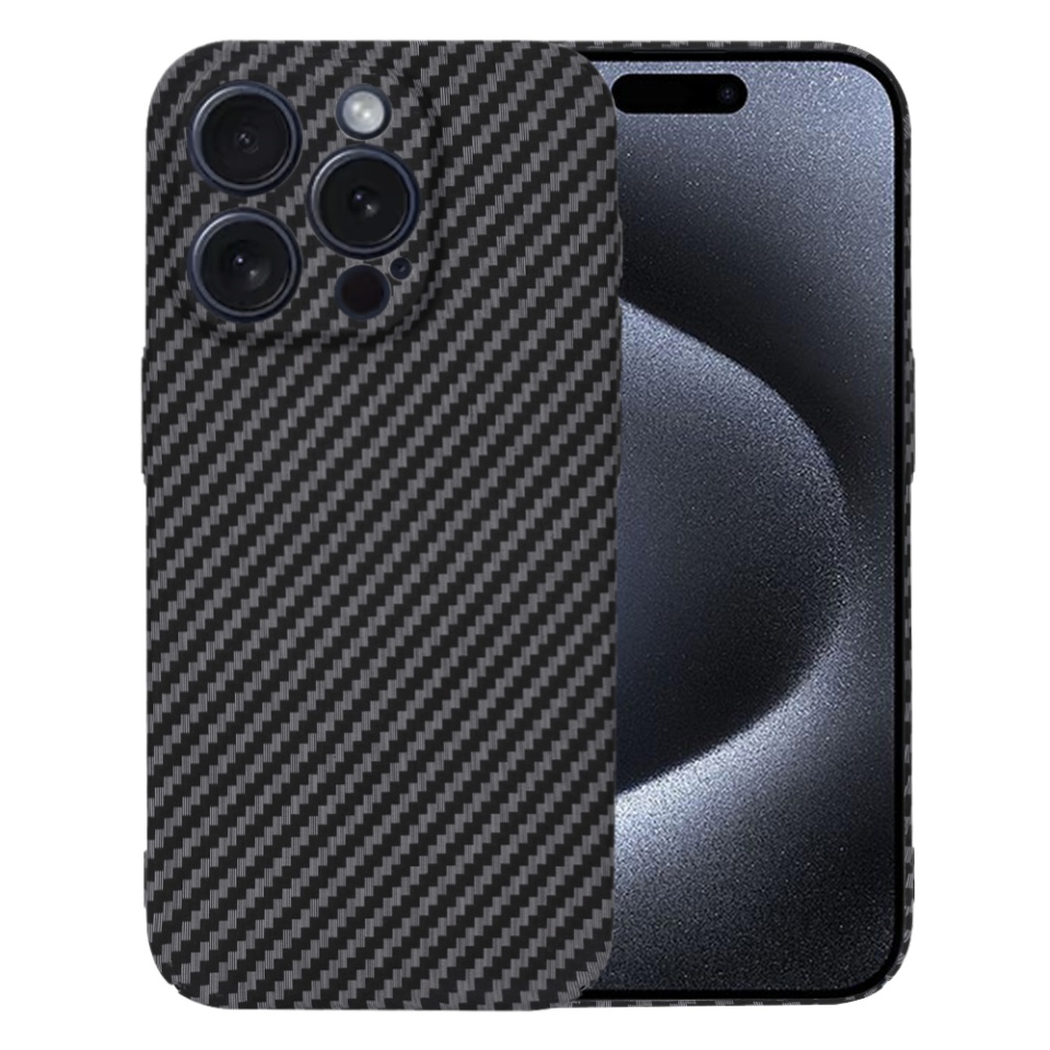 Husa pentru iPhone 15 Pro, SKYDDAR INNOVATION, textura carbon, Carbonite FiberShell, Negru, set cu sticker