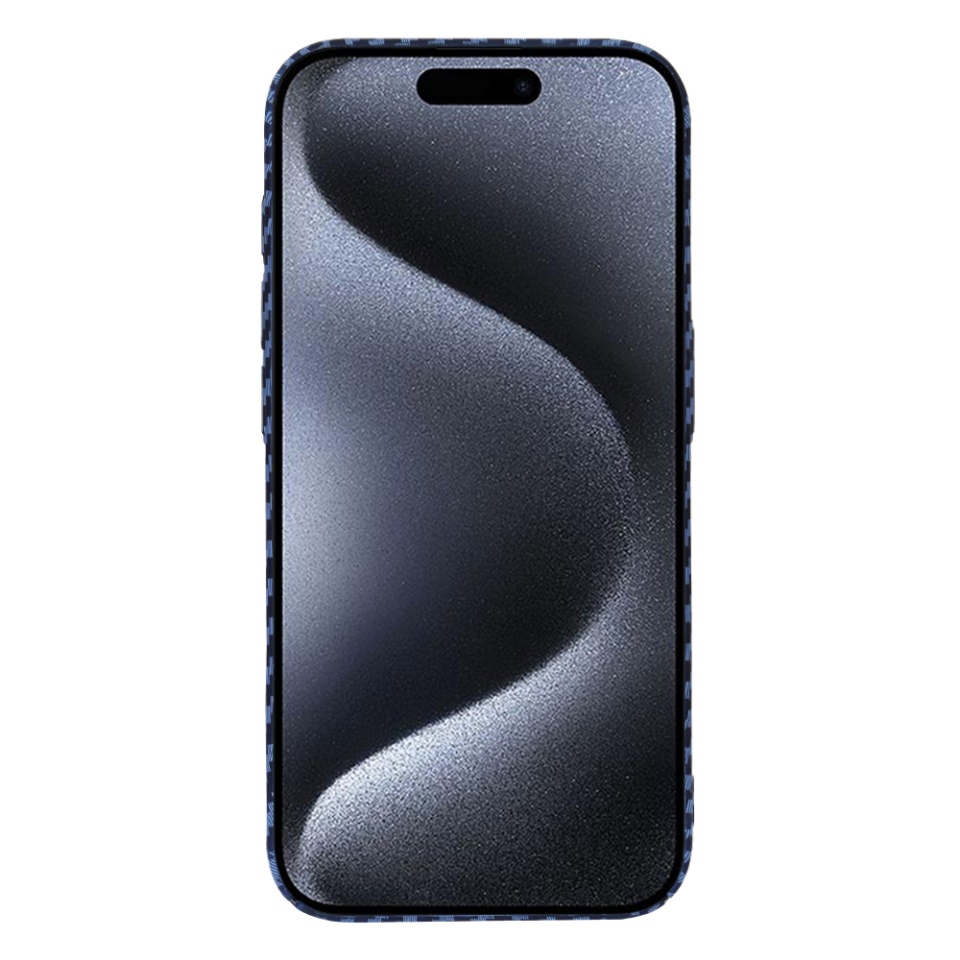 Husa pentru iPhone 15 Pro, SKYDDAR INNOVATION, textura carbon, Carbonite FiberShell, Cyan, set cu sticker - 1 | YEO