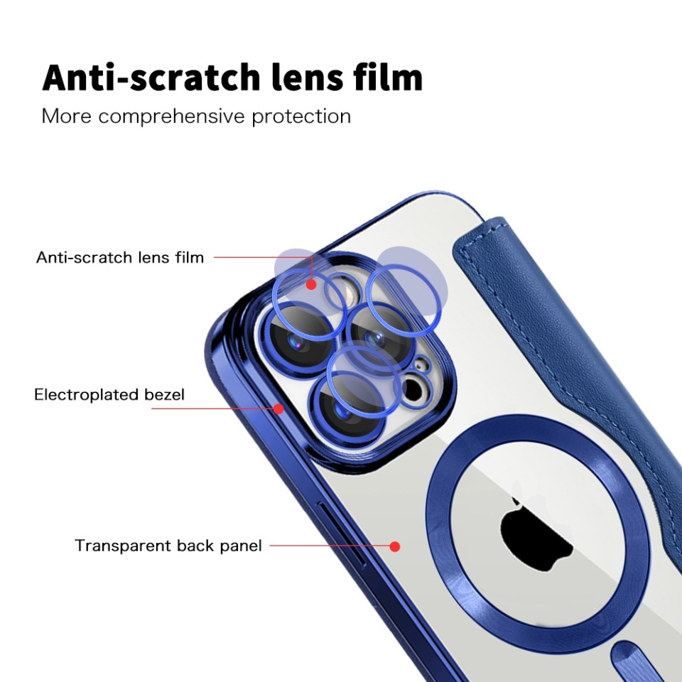 Husa pentru iPhone 15 Pro tip carte, SKYDDAR INOVATION, SmartMag Book, Magsafe, RFiD, Suport Carduri, set cu sticker, Albastru - 2 | YEO