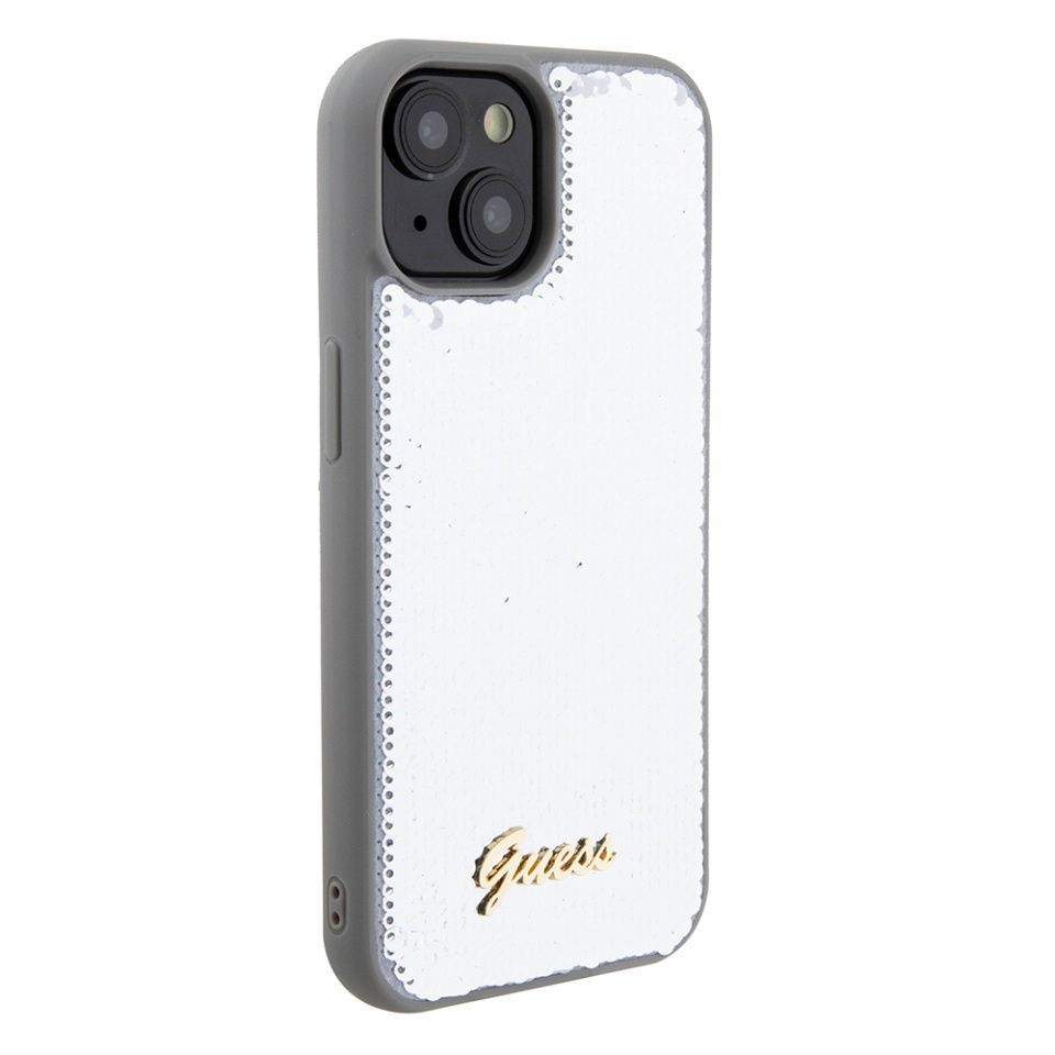 Husa pentru iPhone 15, Sequin Script Metal, Guess - Argintiu - 3 | YEO