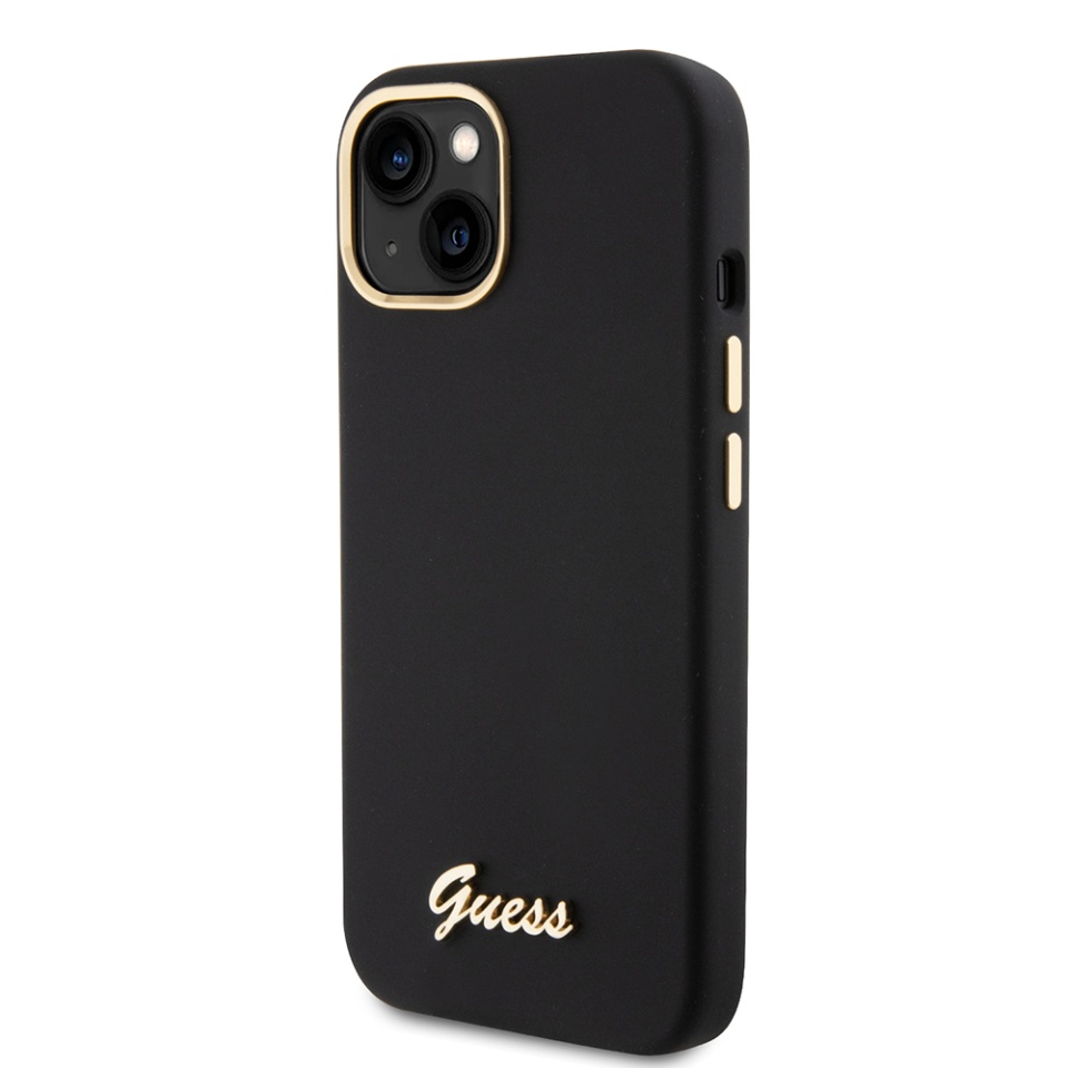 Husa pentru iPhone 15 Silicone Script Metal Logo & Frame, Guess - Negru - 3 | YEO