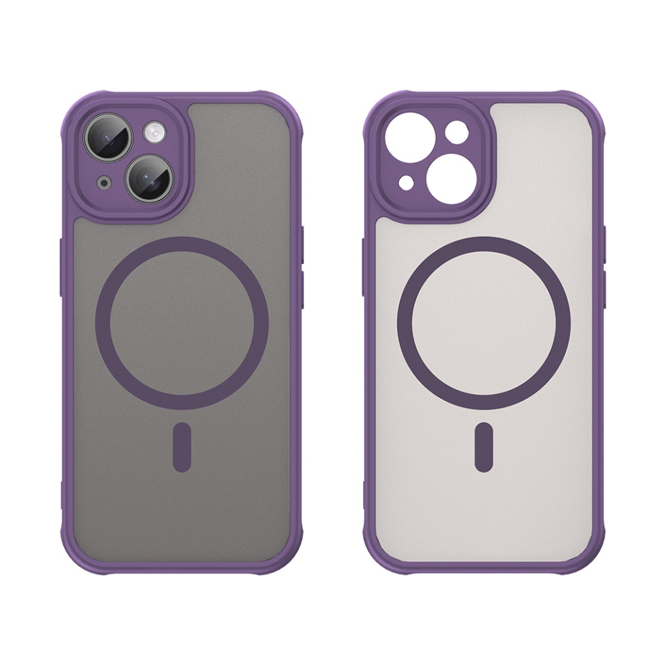Husa pentru iPhone 15, SKYDDAR INNOVATION, HaloFrost MagSafe II, Antisoc, set cu sticker, Mov - 1 | YEO