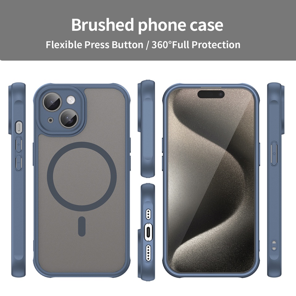 Husa pentru iPhone 15, SKYDDAR INNOVATION, HaloFrost MagSafe II, Antisoc, set cu sticker, Bleumarin - 3 | YEO