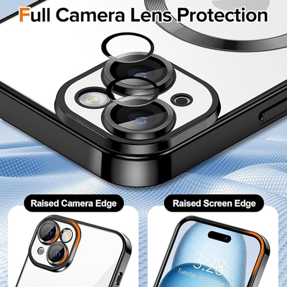 Husa pentru iPhone 15, SKYDDAR INNOVATION, Luxury Shield Magsafe, Protectie Antisoc, Negru, set cu sticker - 5