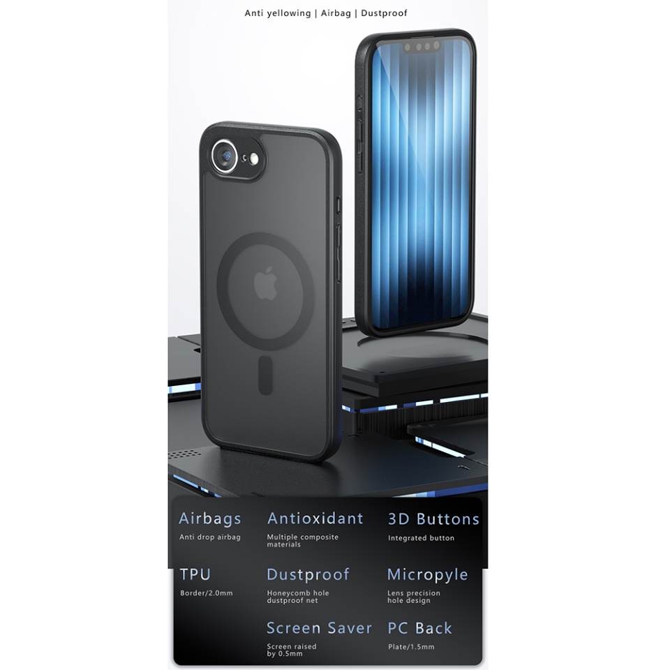 Husa pentru iPhone 15, SKYDDAR INNOVATION, PureFrost MagSafe, AntiSoc, set cu sticker, Negru frost - 1 | YEO