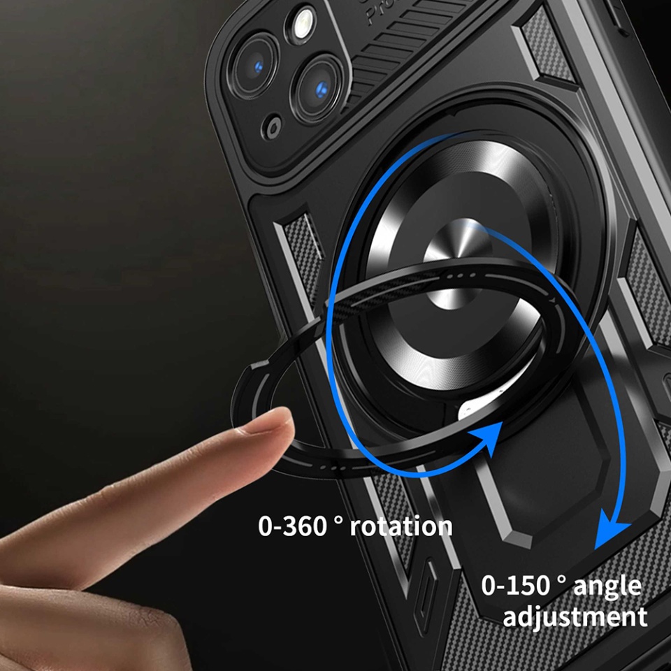 Husa pentru iPhone 15, SKYDDAR INNOVATION, RuggedCam, Inel magnetic antisoc, set cu sticker, Albastru - 6