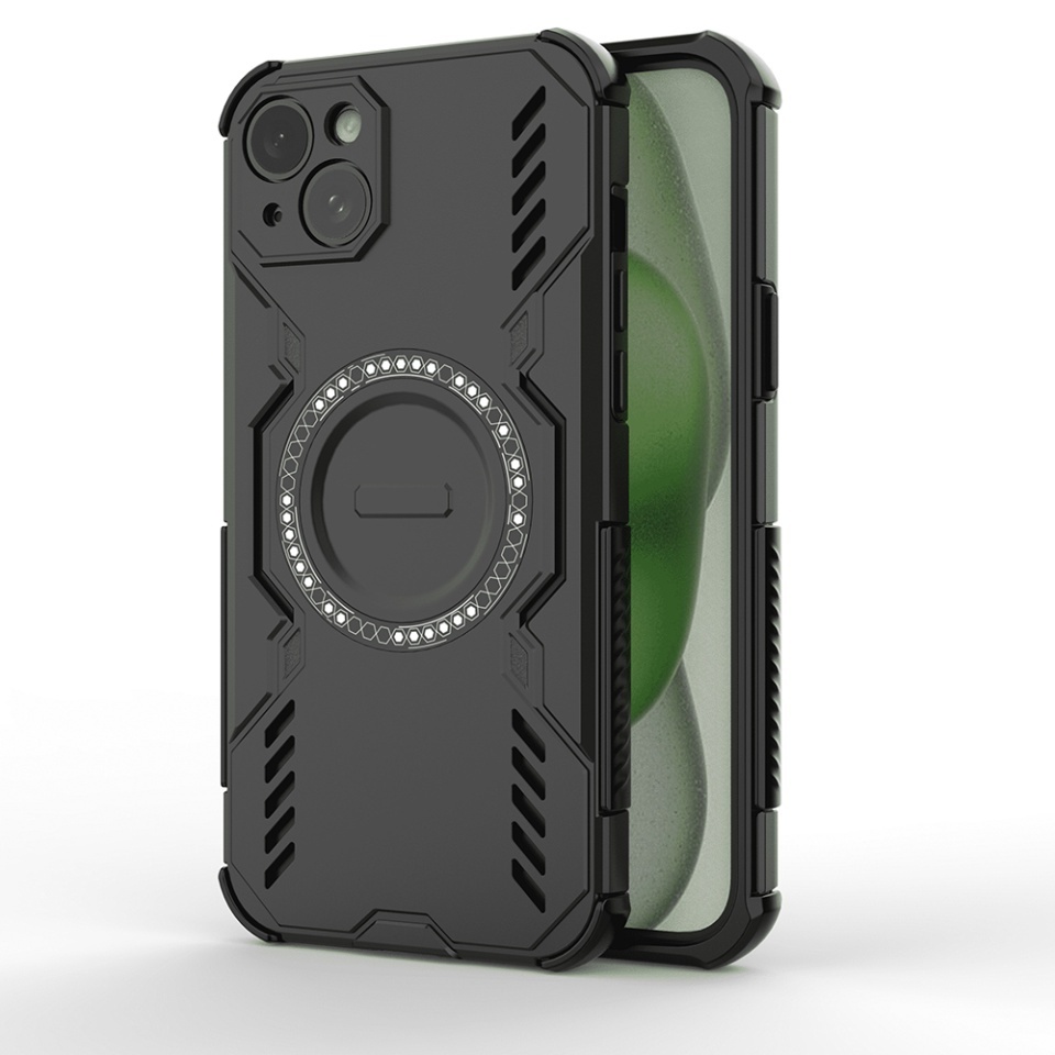 Husa pentru iPhone 15, SKYDDAR INOVATION, ArmorMag, Magsafe, set cu sticker, Negru