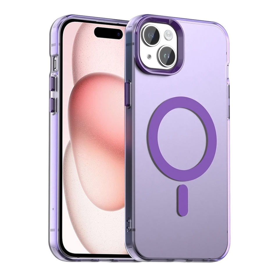 Husa pentru iPhone 15, SKYDDAR INOVATION, CandyCase, Magsafe, set cu sticker, Mov