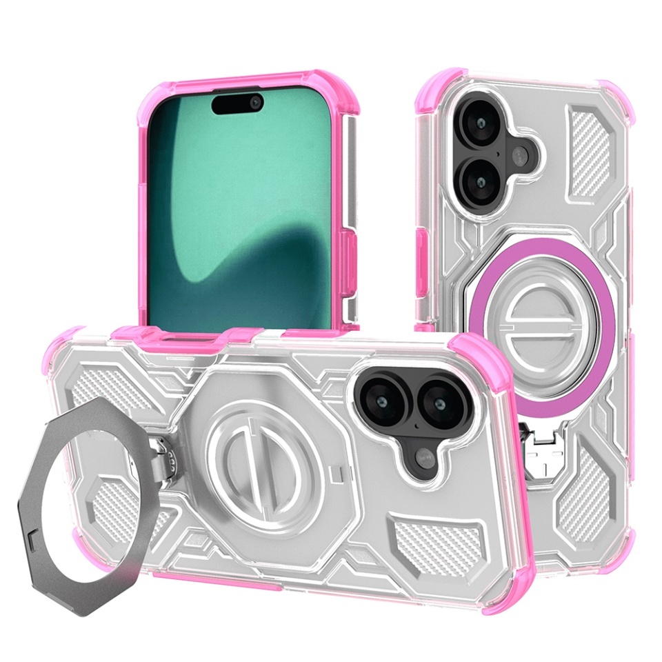 Husa pentru iPhone 16, Antisoc, SKYDDAR INOVATION, Carbon Shield PRO, Magsafe, set cu sticker, Roz