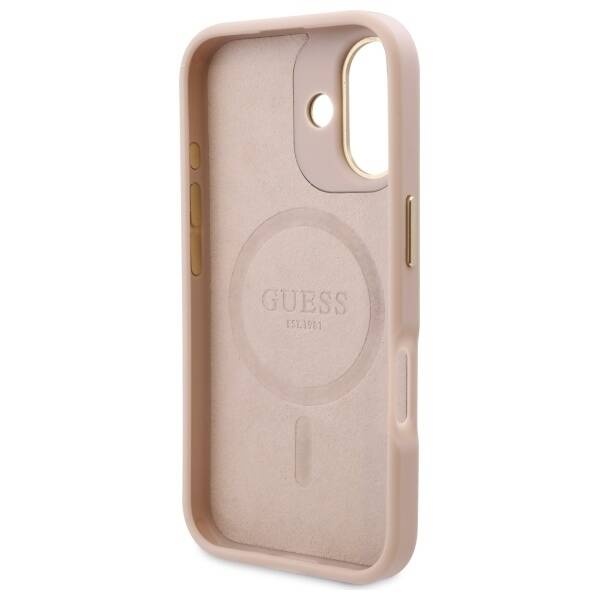 Husa pentru iPhone 16, Guess, Hardcase 4G Logo Plate MagSafe, Roz - 6