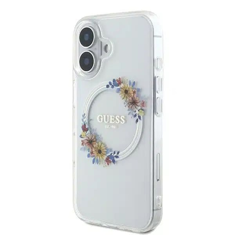 Husa pentru iPhone 16, IML Flowers Wreath MagSafe, Guess - Transparenta - 3 | YEO