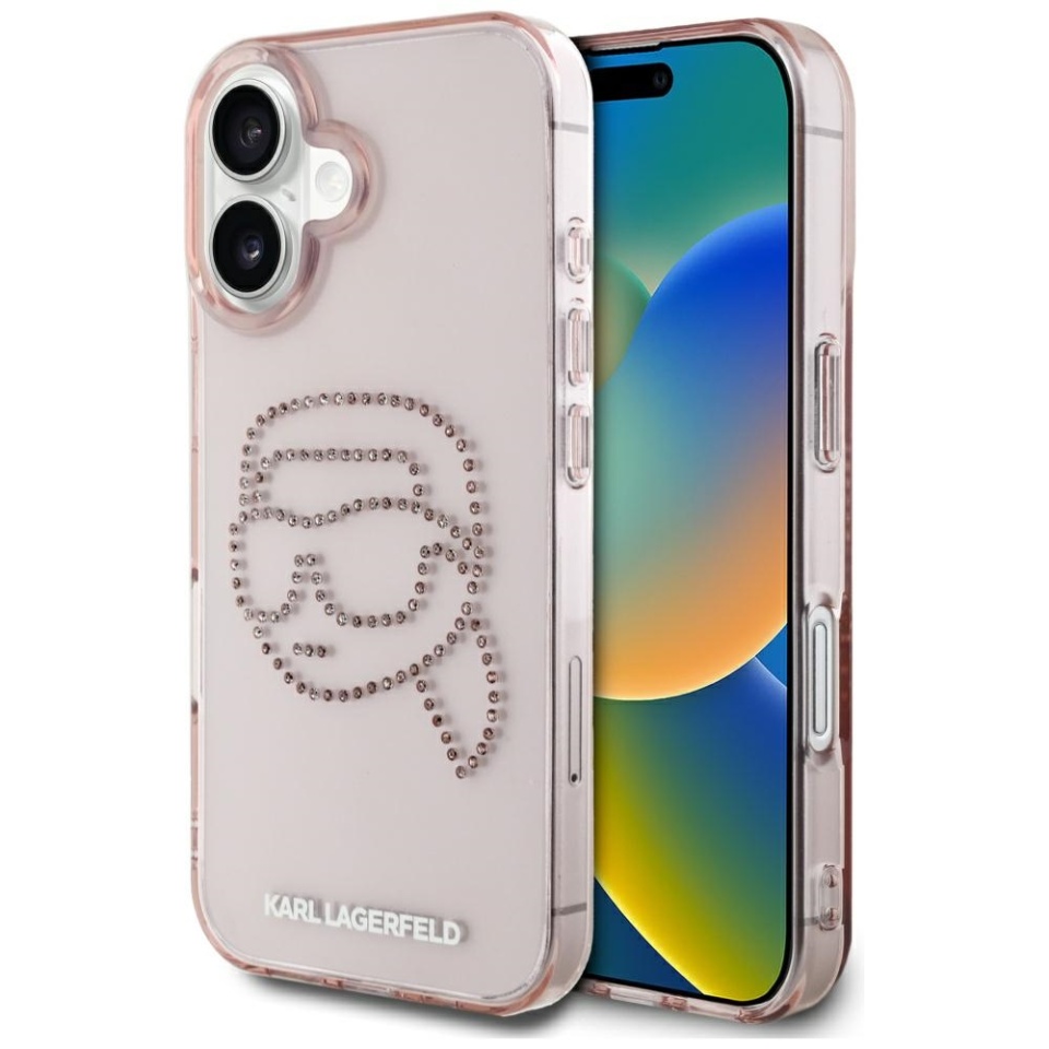 Husa pentru iPhone 16 IML Rhinestones, Karl Lagerfeld - Roz