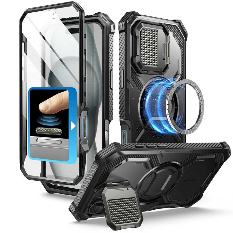 Husa pentru iPhone 16 Plus, Kickstand, AntiSock, I-Blason Armorbox - Negru