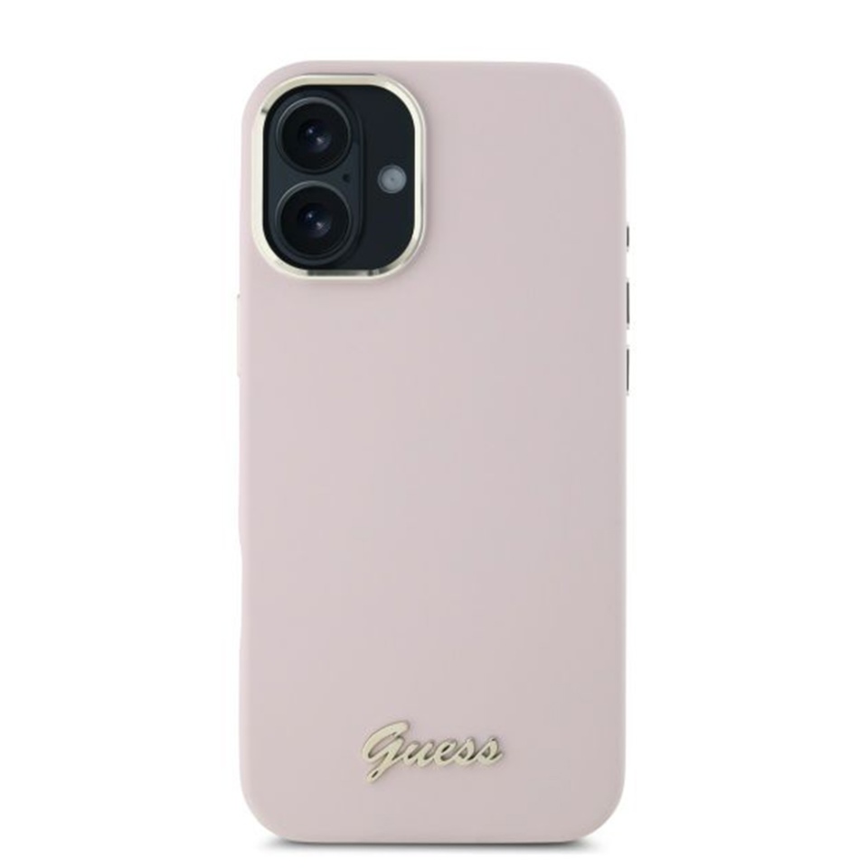 Husa pentru iPhone 16 Plus Silicone Script Metal Logo & Frame, Guess - Roz - 2 | YEO