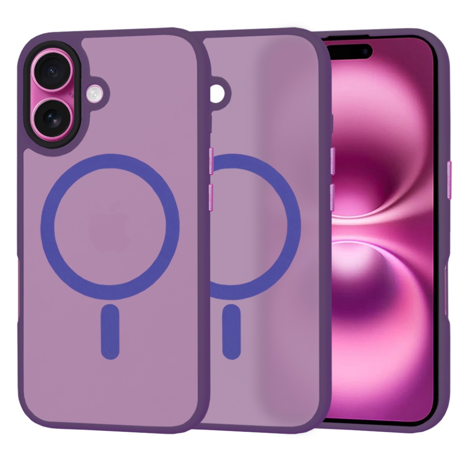Husa pentru iPhone 16 Plus, SKYDDAR INNOVATION, HaloFrost MagSafe, Antisoc, set cu sticker, Mov inchis