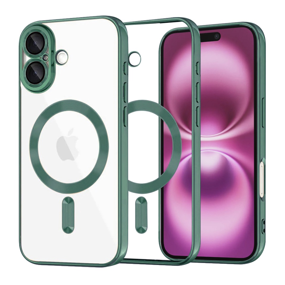 Husa pentru iPhone 16 Plus, SKYDDAR INNOVATION, Luxury Shield Magsafe, Protectie Antisoc, Verde inchis, set cu sticker