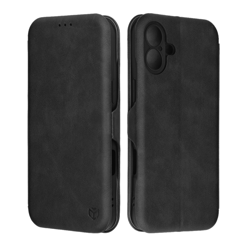 Husa pentru iPhone 16 Plus, SKYDDAR INNOVATION, Safe Wallet tip carte din Piele Ecologica, Suport Carduri, Inchidere Magnetica, Negru, set cu sticker